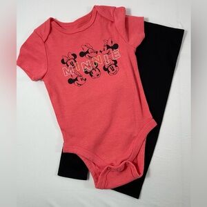 Disney 12M Minnie Mouse 2-Piece Short Sleeve Graphic Bodysuit & Leggings Outfit